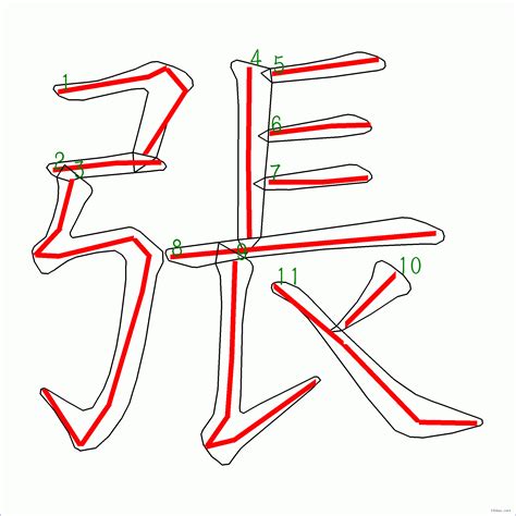 張 筆畫|汉字: 张的笔画顺序 (“张”11划) 